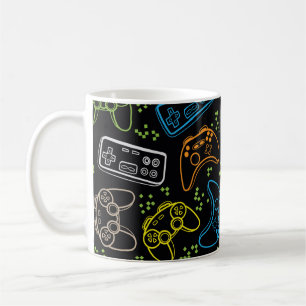 Caneca De Café Um padrão brilhante sem brilho com joysticks. jog