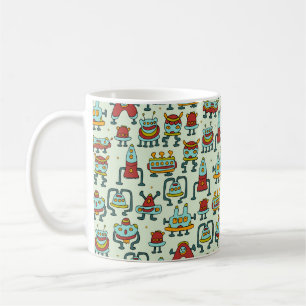 Caneca De Café Um padrão de robôs - aliens. ilustração.