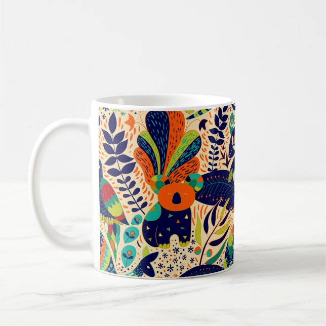 Caneca De Café Um padrão perfeito. Fundo floral amarelo. (Esquerda)