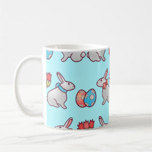 Caneca De Café Um padrão uniforme de coelho com ovos de páscoa e 