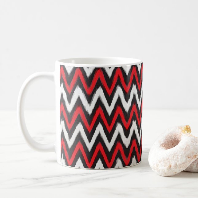 Caneca De Café um padrão zigue-zague vermelho e preto em um grupo (Com Donut)