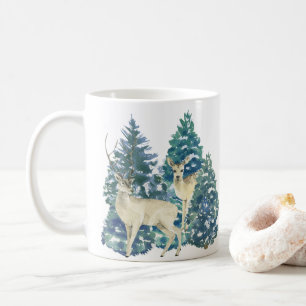 Caneca De Café Um Par De Veado Na Floresta De Inverno