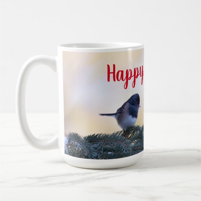 Caneca De Café Um passarinho de neve alegre te desejando Felizes  (Esquerda)