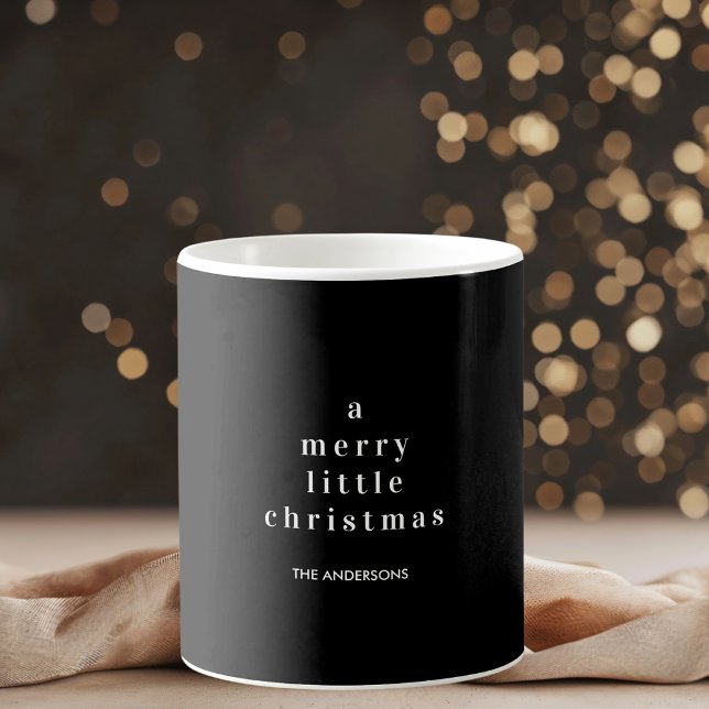 Caneca De Café "Um pequeno Natal Feliz, preto e branco (Criador carregado)