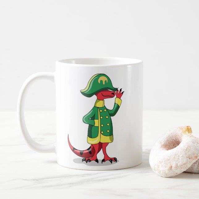 Caneca De Café Um Tiranossauro De Cartoon Vestido Como Napoleão. (Com Donut)