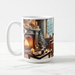 Caneca De Café Uma cena de inverno confortável perto da lareira q