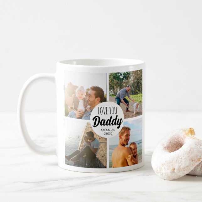 Caneca De Café Uma Colagem Personalizada De Fotografias "Pai" Com (Com Donut)