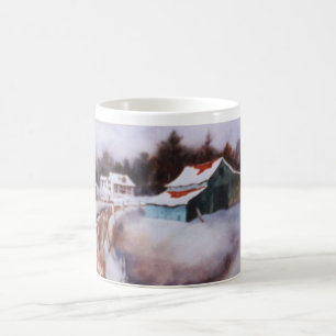 Caneca De Café Uma estrada coberta de neve com um cano de turques