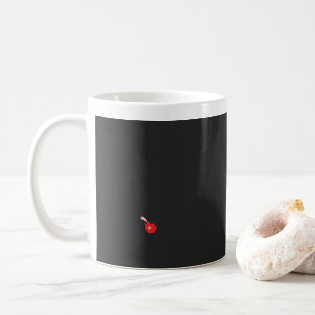 Caneca De Café uma flor vermelha com fundo preto (Com Donut)