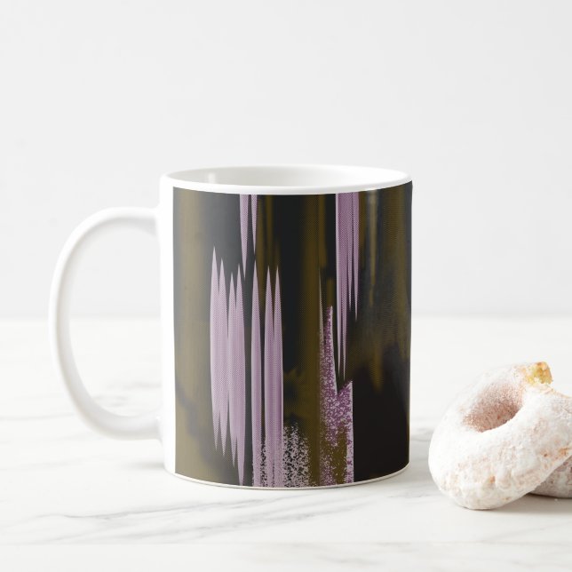 Caneca De Café uma foto em preto e branco de um prédio (Com Donut)