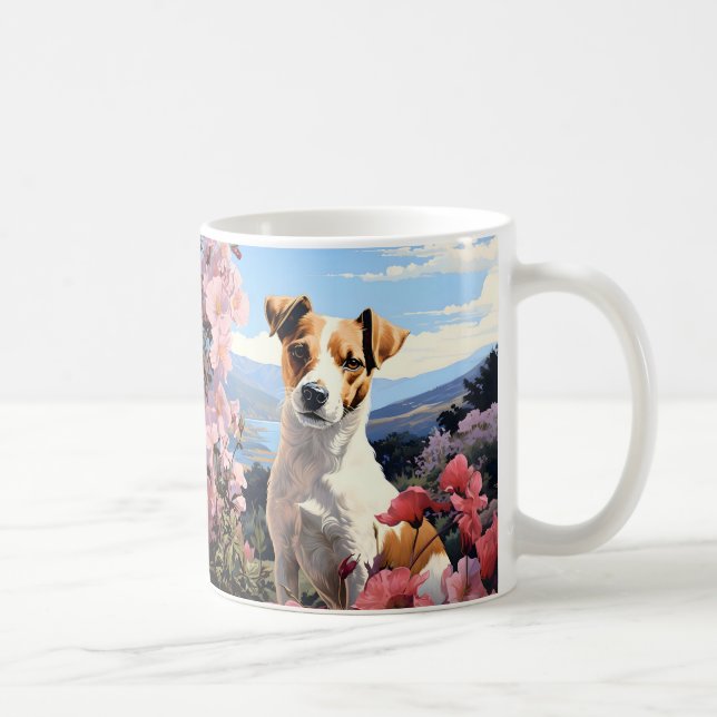 Caneca De Café Uma Haven Floral de Jack Russell Terrier (Direita)