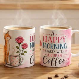 Caneca De Café Uma Manhã Feliz Começa com Café – Gato Fofo & Cia