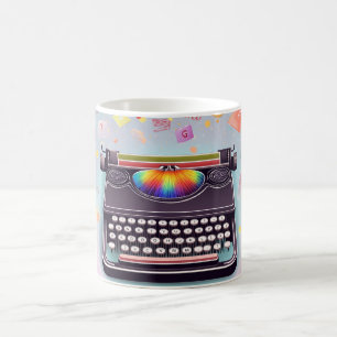 Caneca De Café Uma máquina de escrever estilo retrô no centro, co