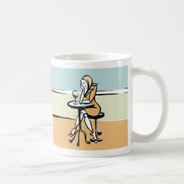 Caneca De Café Uma Menina Aproveitando Vinho Vermelho Em Um Café