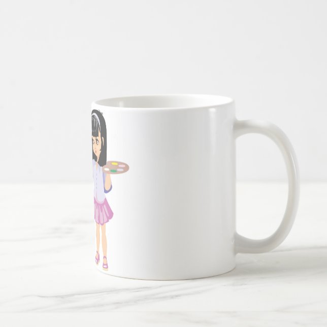 Caneca De Café Uma menina com uma paleta da pintura (Direita)