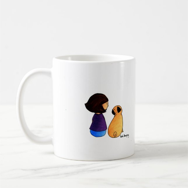Caneca De Café Uma menina e seu Pug (brunette) (Esquerda)