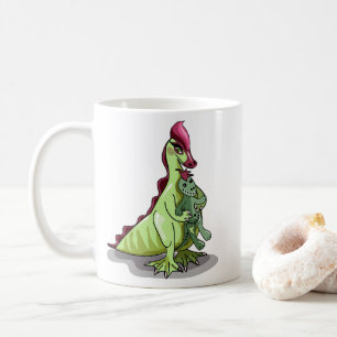Caneca De Café Uma Mulher Hadrosaurus Segurando Uma Boneca.