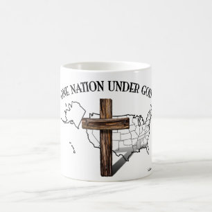 Caneca De Café Uma Nação Sob Deus com esboço dos EUA
