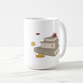 Caneca De Café Uma pilha de livros e Folhas de outono - Leitura C