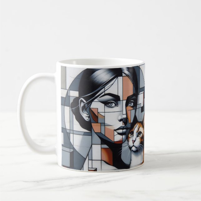 Caneca De Café Uma senhora de gato Grafite com seu gato. (Esquerda)