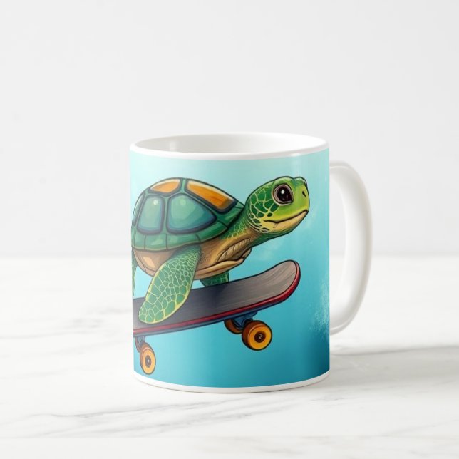 Caneca De Café Uma tartaruga fofa andando de skate (Frente Esquerda)
