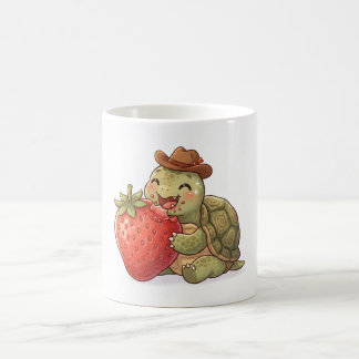 Caneca De Café uma tartaruga fofa come um morango