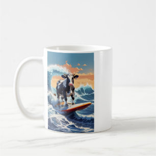 Caneca De Café Uma Vaca Surfando Legal em um Dia Ensolarado