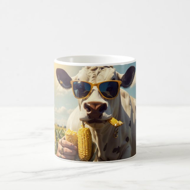 Caneca De Café Uma Vaca Usando Óculos de Sol Sendo Alimentada Com (Centro)