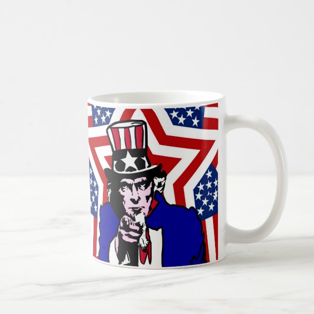 Caneca De Café Uncle Sam with Stars & Stripes Background (Direita)