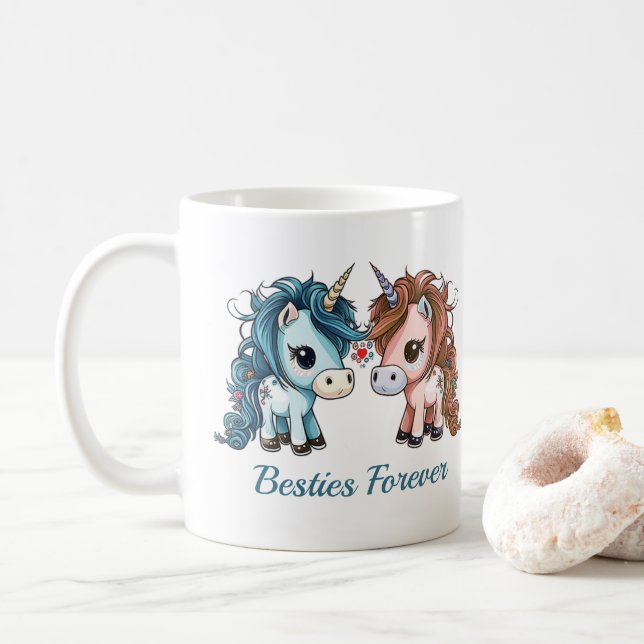 Caneca De Café Unicorn Besties para Sempre (Com Donut)