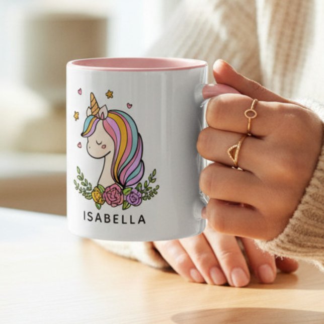 Caneca De Café Unicorn Cute Whimsical Girly Personalised Name (Criador carregado)