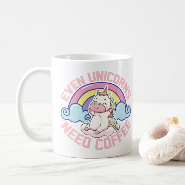 Caneca De Café Unicorn precisa de café (Com Donut)