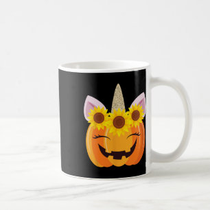 Caneca De Café Unicorn Pumpkin Face Sunflower Costume Engraçado H