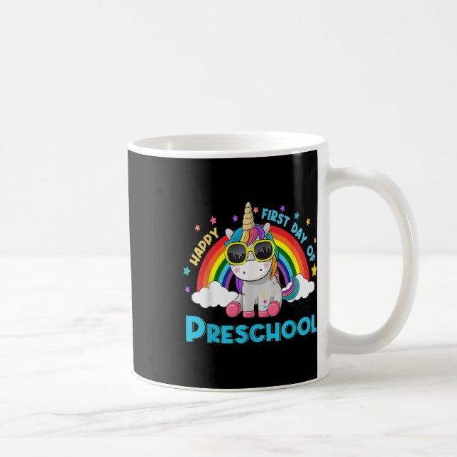 Caneca De Café Unicorn Rainbow Happy First Day Of Preschool Back  (Direita)