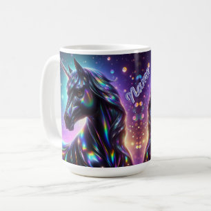CANECA DE CAFÉ UNICÓRNIO ARCO-ÍRIS PRETO ARTE FANTASIA CELESTE