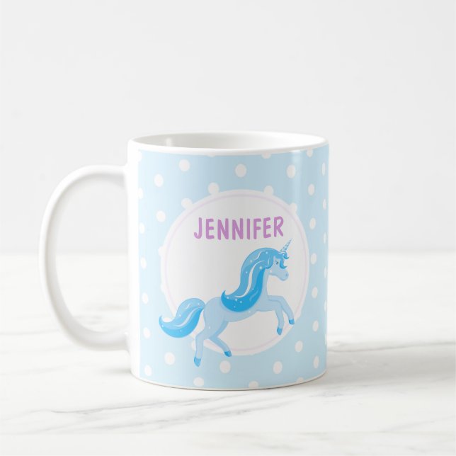 Caneca De Café Unicórnio Azul | Mug para Crianças (Esquerda)