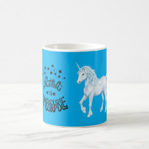 Caneca De Café Unicórnio Branco Azul Água Nada é Impossível