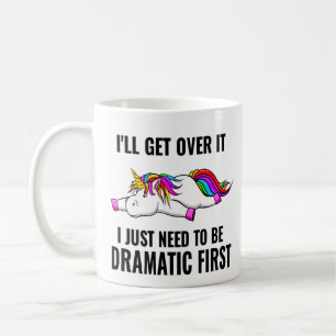Caneca De Café Unicórnio Colorido Divertido Seja Dramático