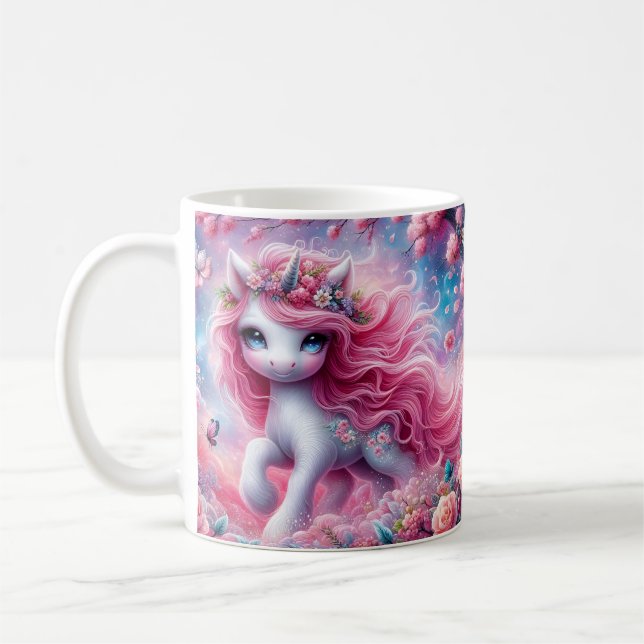 Caneca De Café Unicórnio de Corações Rosa (Esquerda)
