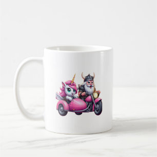 Caneca De Café Unicórnio E Viking Andando De Moto Homens Mulheres