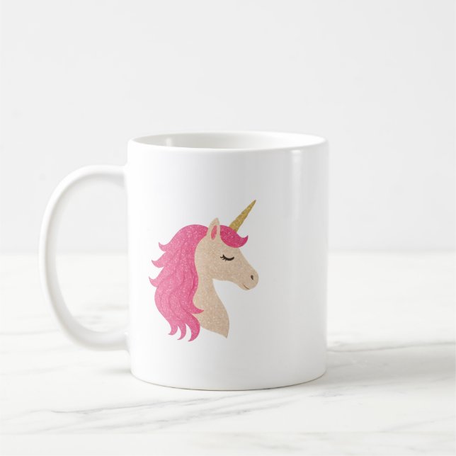 Caneca De Café Unicórnio Elegante com Brilho e Glitter (Esquerda)