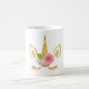 Caneca De Café Unicórnio floral bonito bonito elegante do brilho