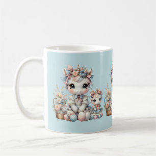 Caneca De Café Unicórnio Kawaii Pastel Dupla Mãe e Filha Azul