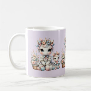 Caneca De Café Unicórnio Kawaii Pastel Dupla Mãe e Filha Lavanda