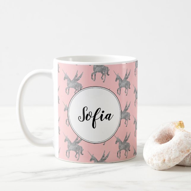 Caneca De Café unicórnio mágico, unicórnio prateado, moda (Com Donut)