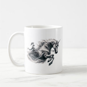 Caneca De Café unicórnio majestoso e cavaleiro em armadura.