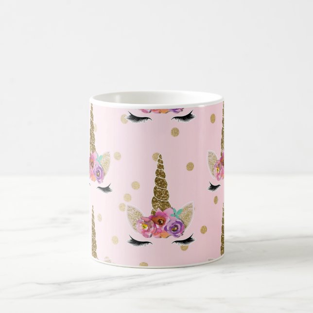 Caneca De Café Unicórnio Moderno com Brilho Rosa e Dourado Chifre (Centro)