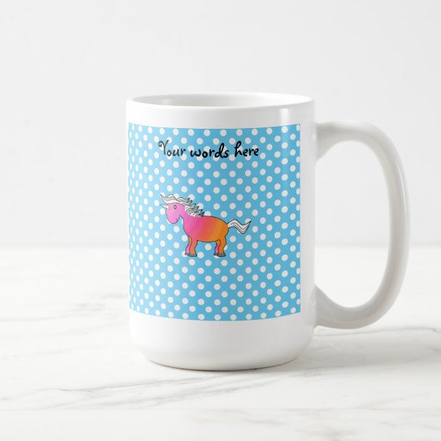Caneca De Café unicórnio rosa e laranja sobre bolinhas azuis (Direita)