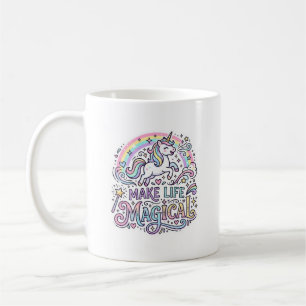 Caneca De Café Unicórnio Torna a Vida Mágica Tipografia Vetorial