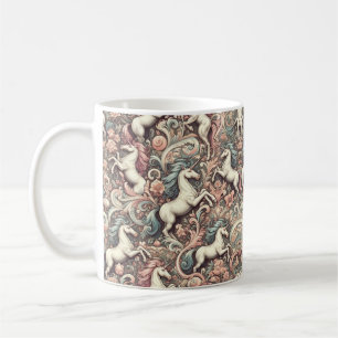 Caneca De Café Unicórnios Místicos Vitorianos: Floral Encantado